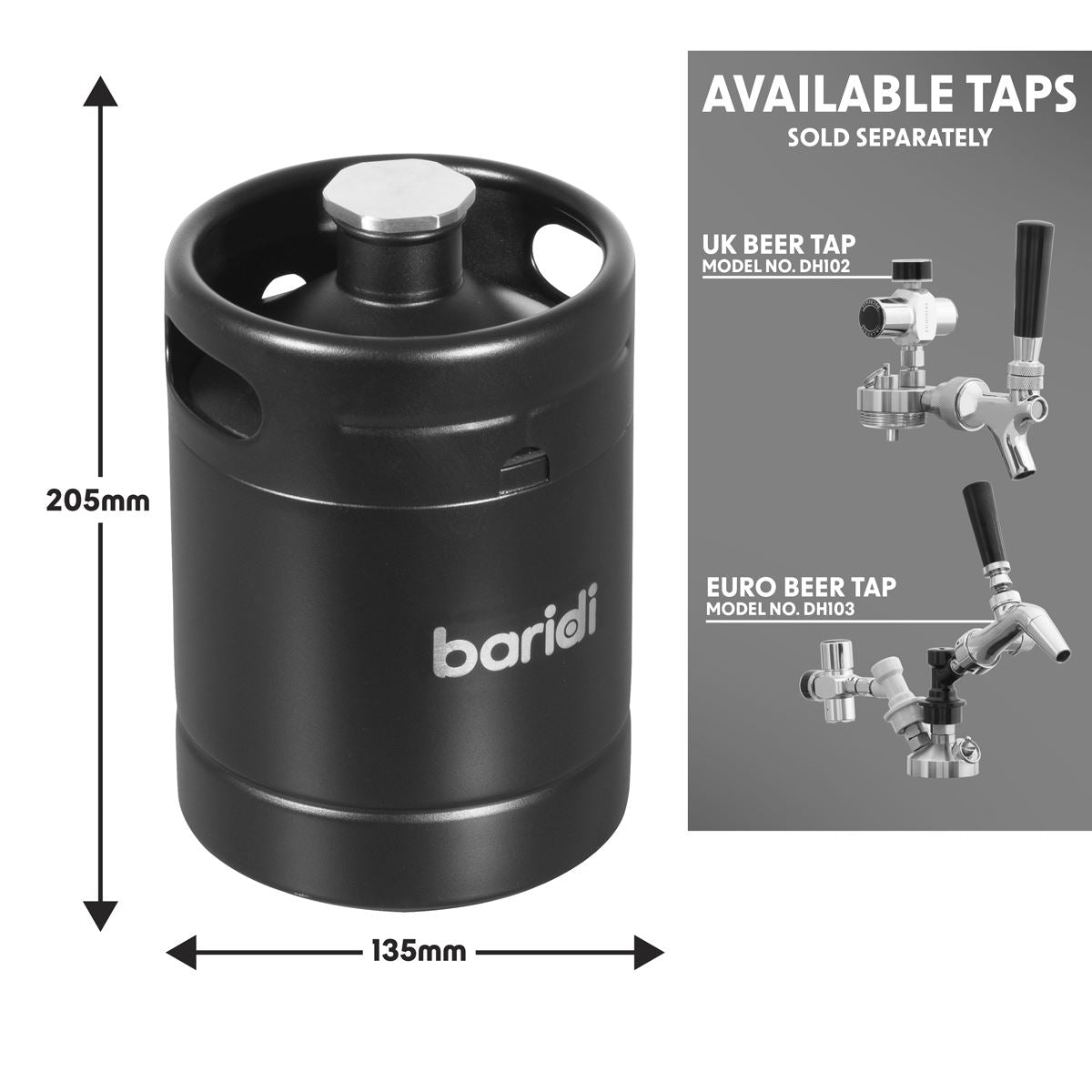 Baridi Beer Keg 2L Capacity