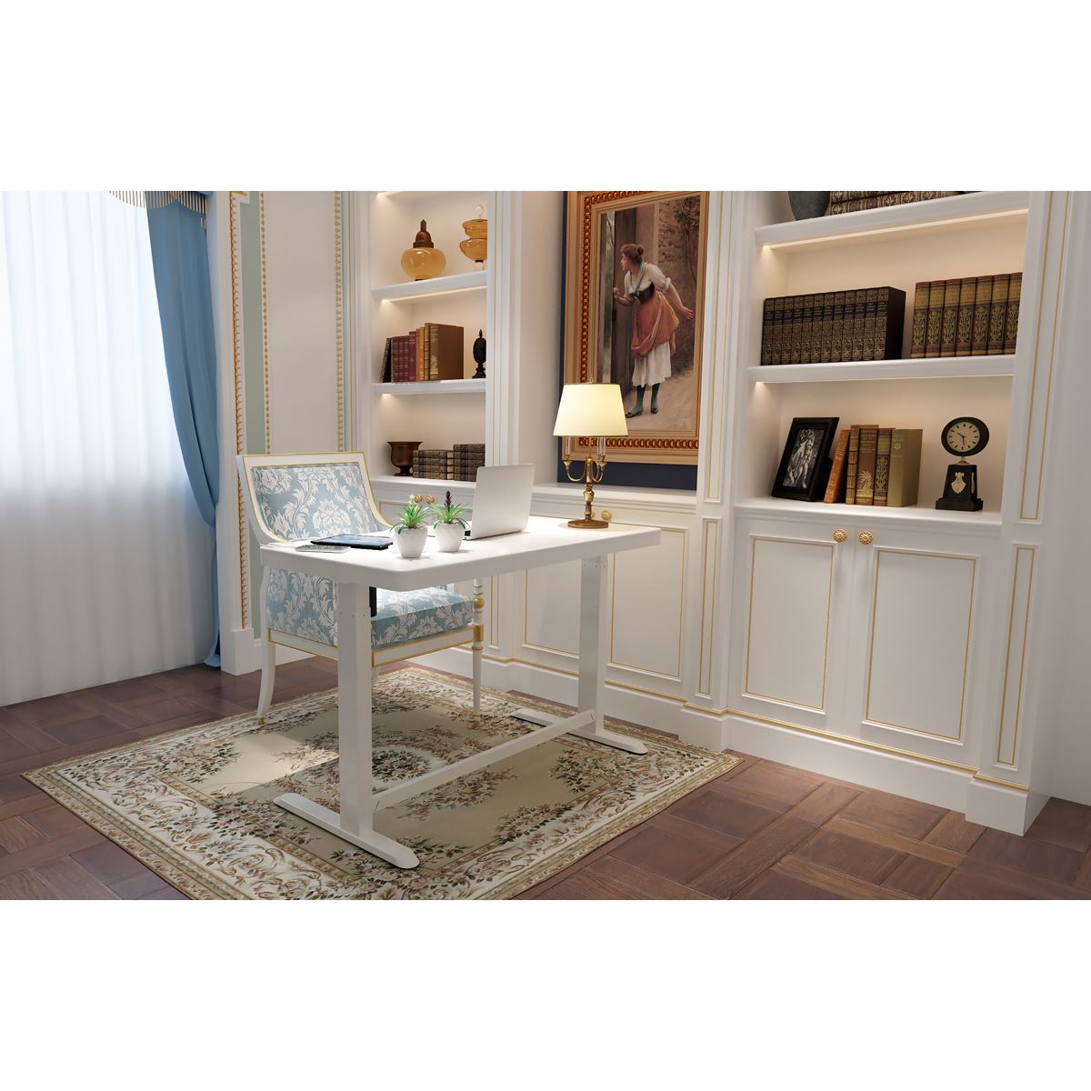 Dellonda Single Motor Ultra-Quiet Electric Desk with Control Panel, USB Port & Drawer - White Desktop
