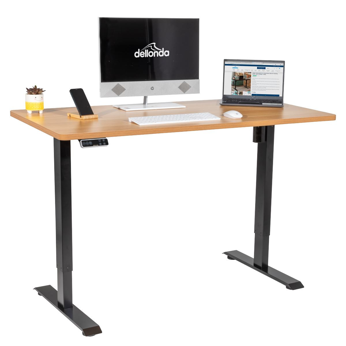 Dellonda Oak Electric Adjustable-Height Standing Desk with Memory, Quiet & Fast 1400 x 700mm