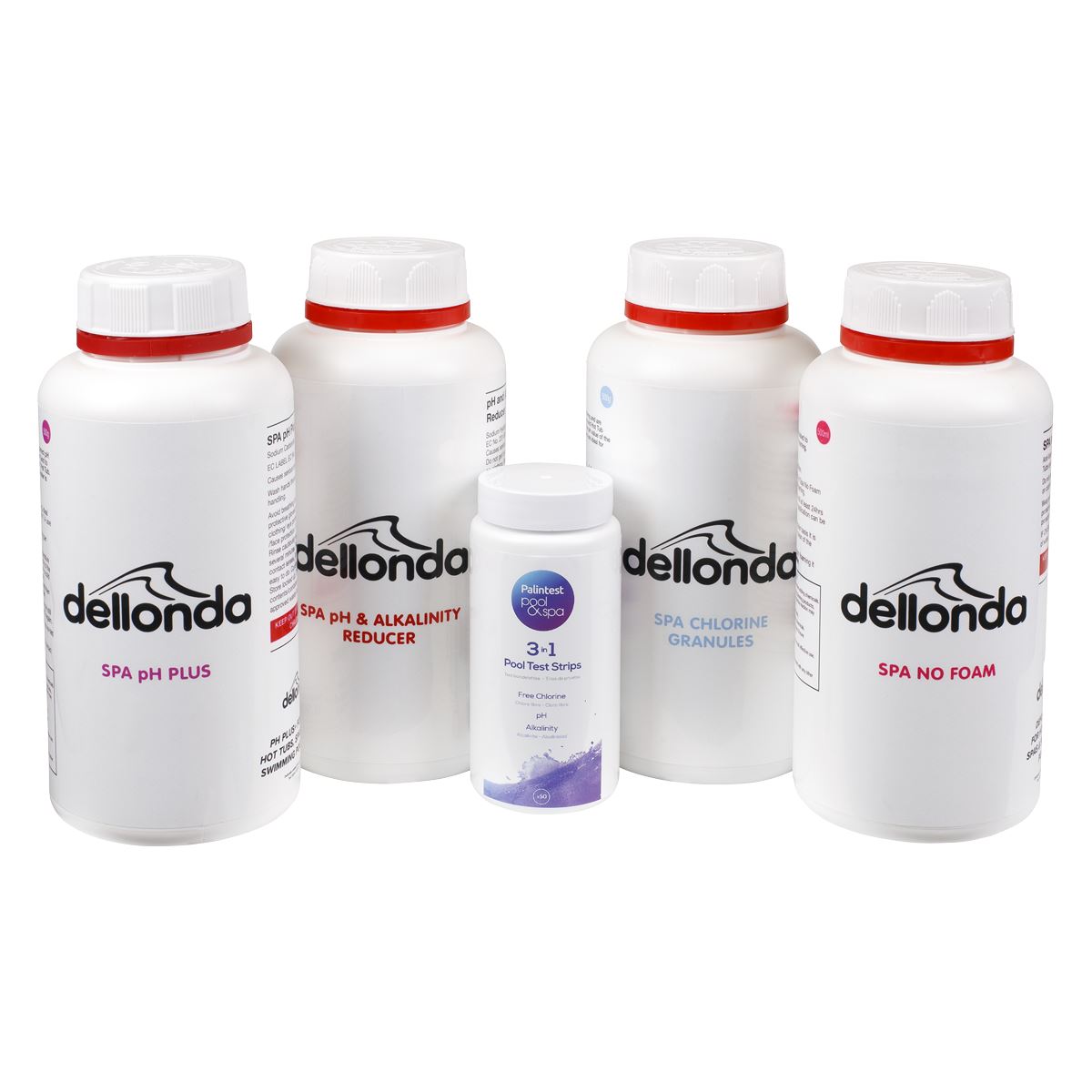 Dellonda Hot Tub/Spa Starter Kit - Chlorine, pH Increaser, Dry Acid, Foam Down & Test Strips
