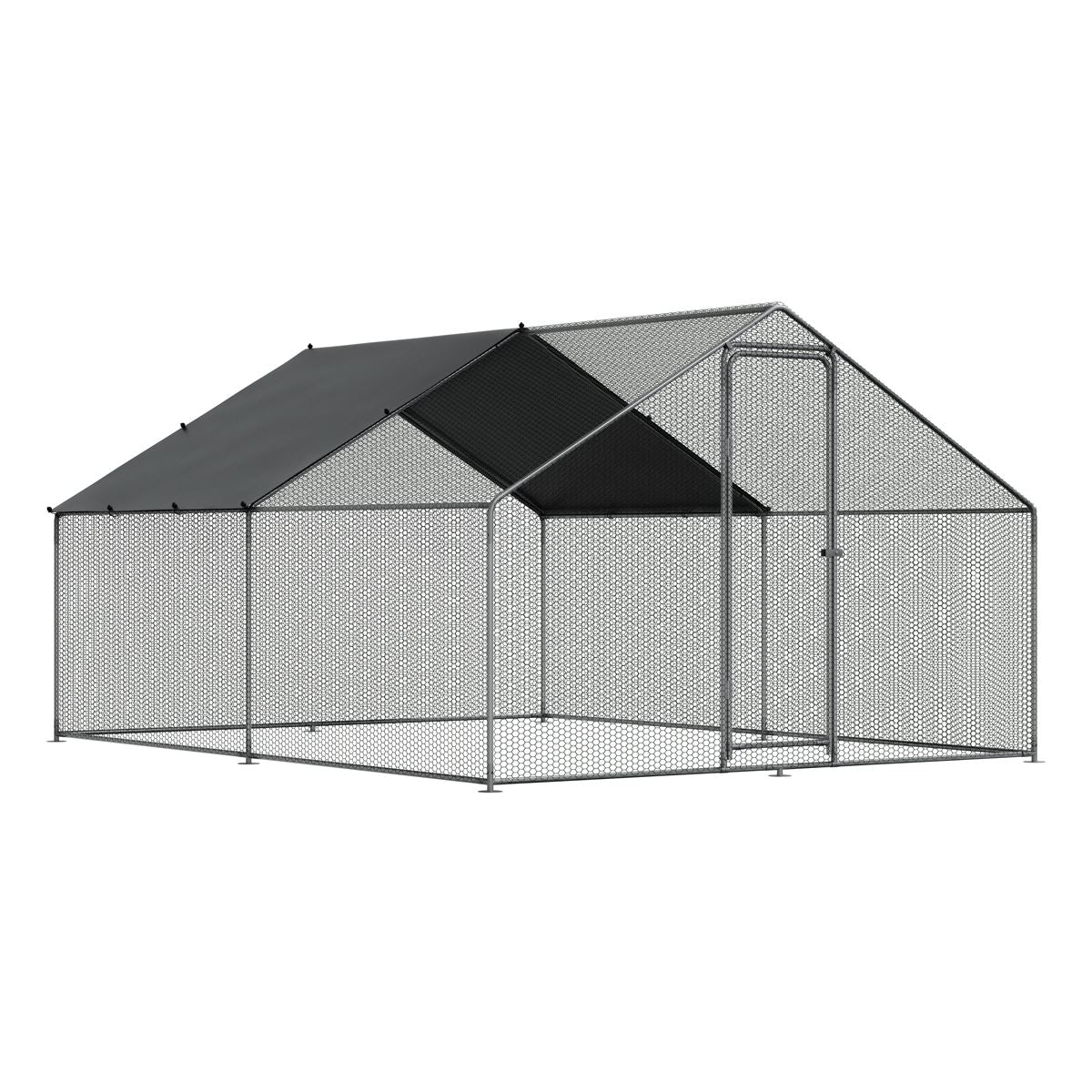 Dellonda Walk-In Galvanized Steel Chicken Run with Roof Cover & PVC Coated Chicken Wire