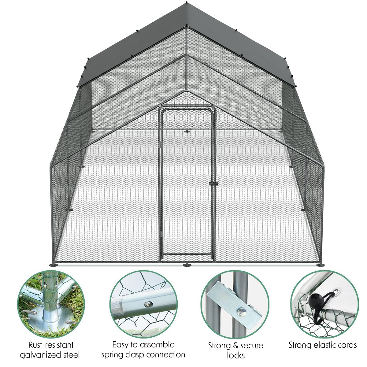 Dellonda Walk-In Galvanized Steel Chicken Run with Roof Cover & PVC Coated Chicken Wire