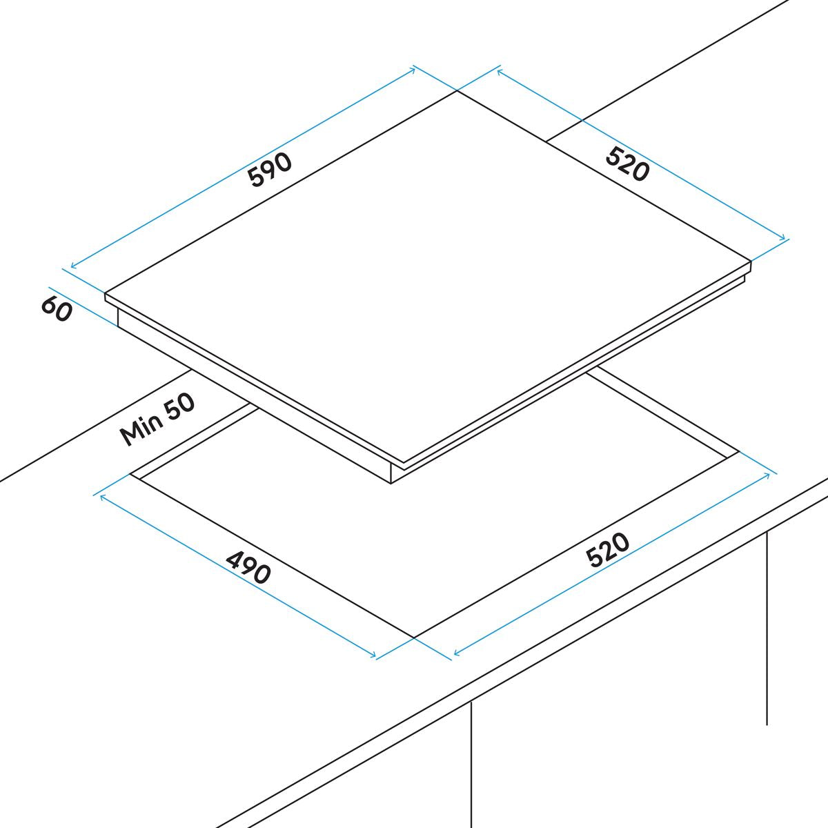 Baridi Integrated Ceramic Hob with 4 Cooking Zones 60cm - Black Glass