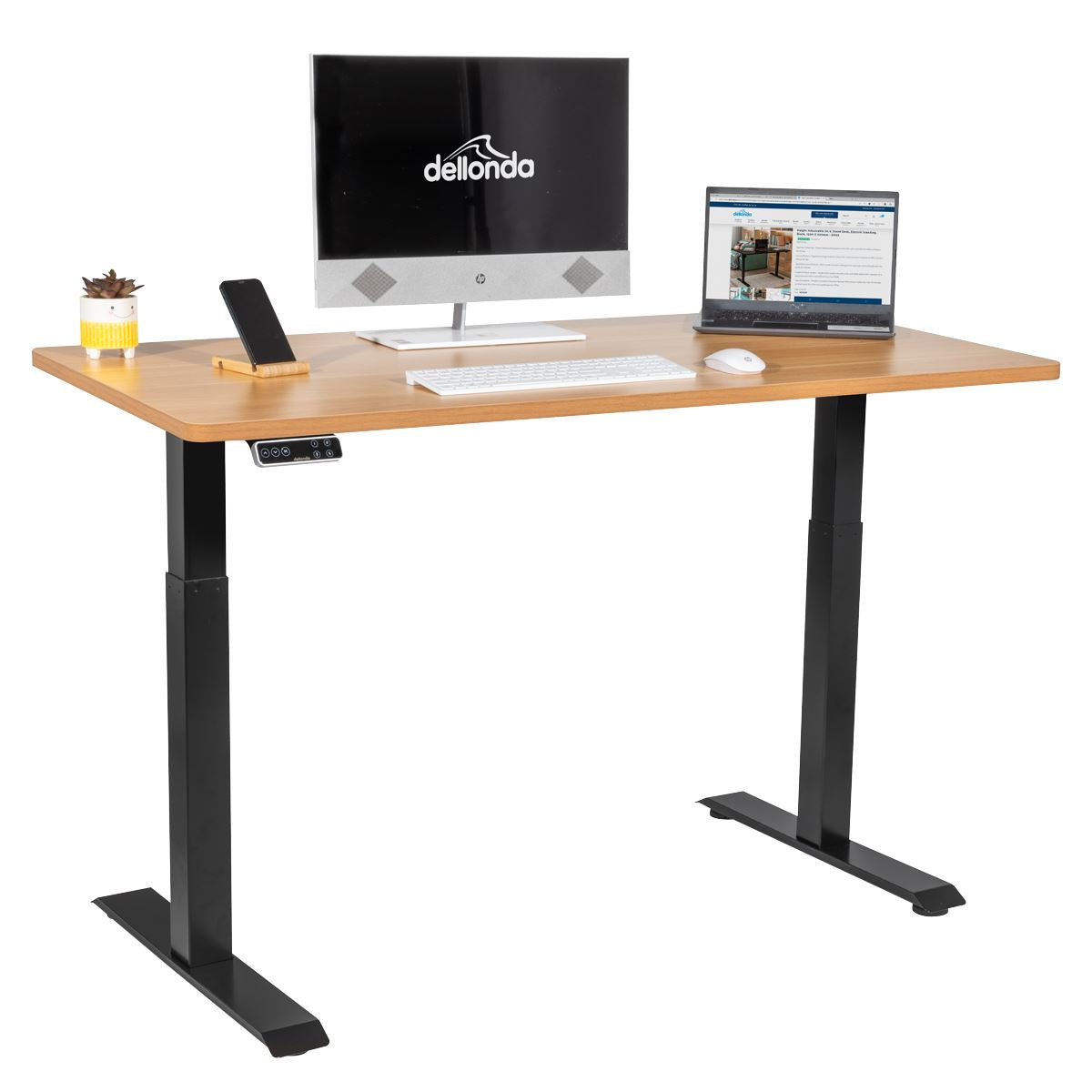 Dellonda Oak Electric Height Adjustable Standing Desk, 1400 x 700mm Dual Motor 100kg
