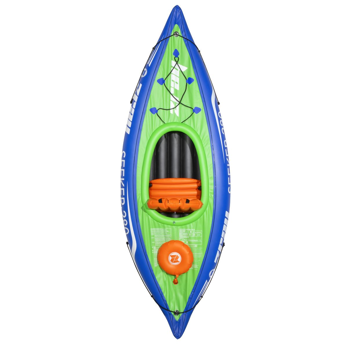 Dellonda Inflatable One-Person Kayak/Canoe Set with Pump, Carry Bag & Aluminium Oar - Blue/Green
