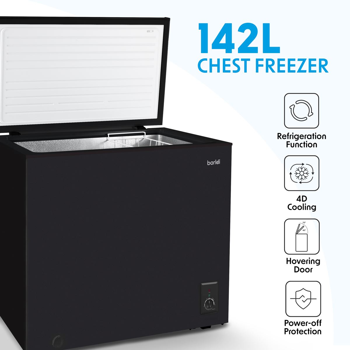 Baridi Freestanding Chest Freezer 142L Capacity - Black