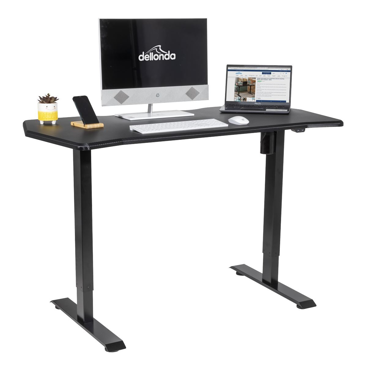 Dellonda Single Motor Ultra-Quiet Adjustable-Height Electric Sit/Stand Desk - Carbon Fibre Effect Desktop