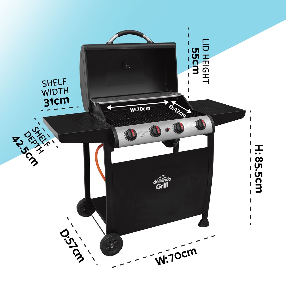 Dellonda 4 Burner Gas BBQ Grill with Piezo Ignition & Thermometer
