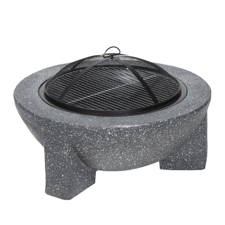 Dellonda Round MgO Fire Pit with BBQ Grill, Ø75cm, Safety Mesh Screen - Dark Grey