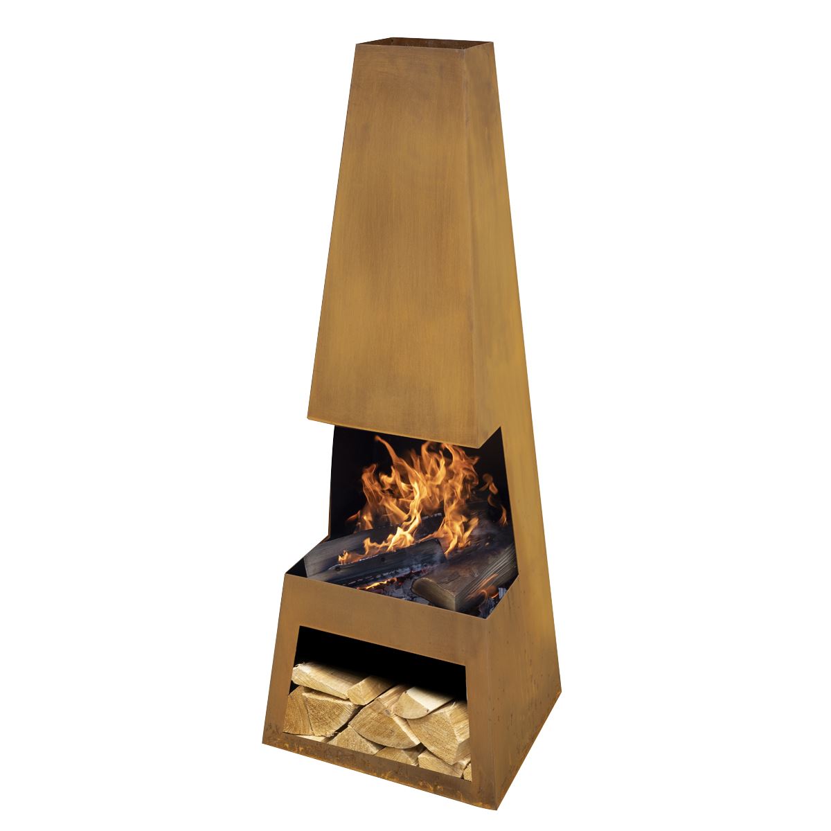 Dellonda Outdoor Chiminea Fireplace Heater Firewood Storage - Corten Steel