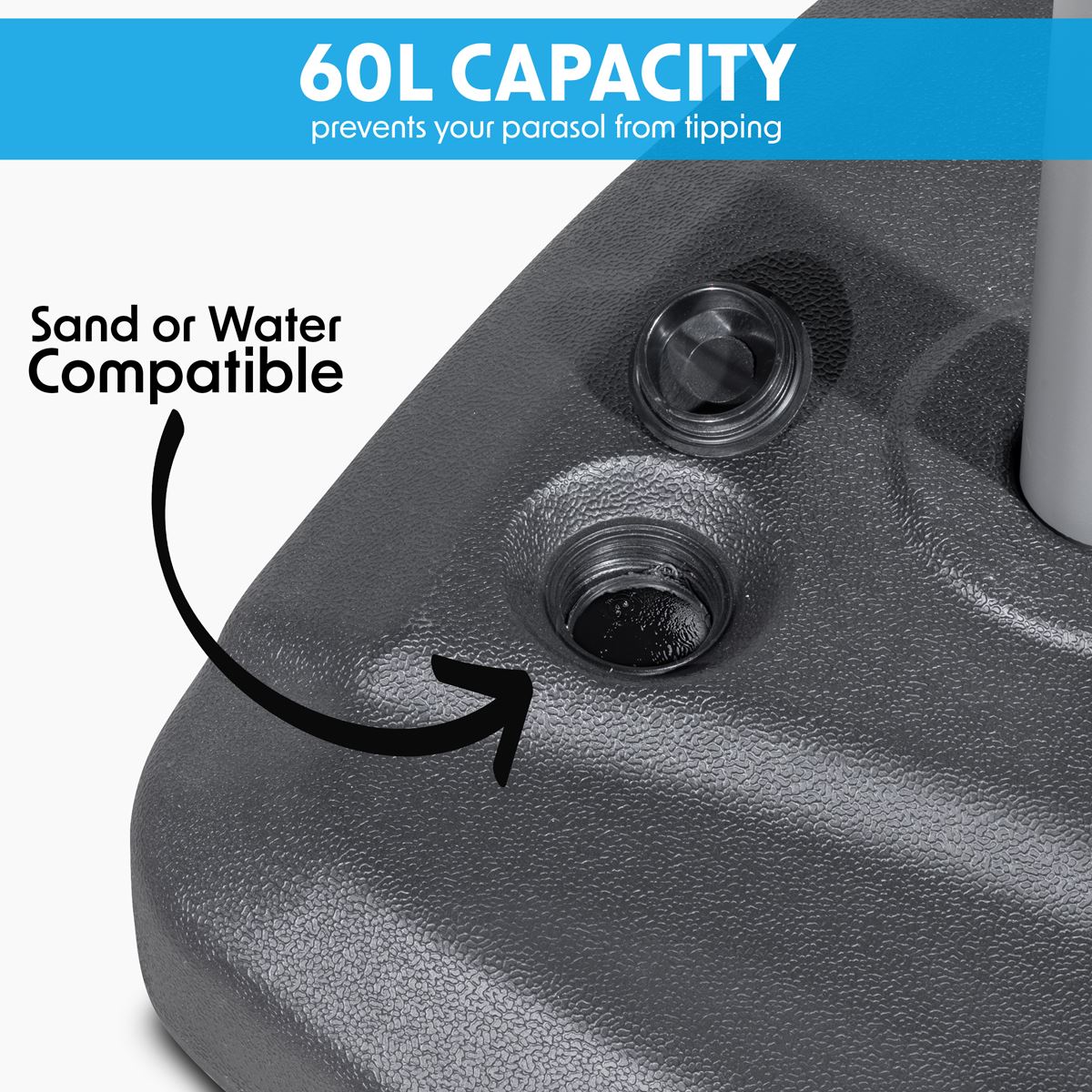 Dellonda Fillable Parasol Base with Wheels, Water/Sand Fill 60L