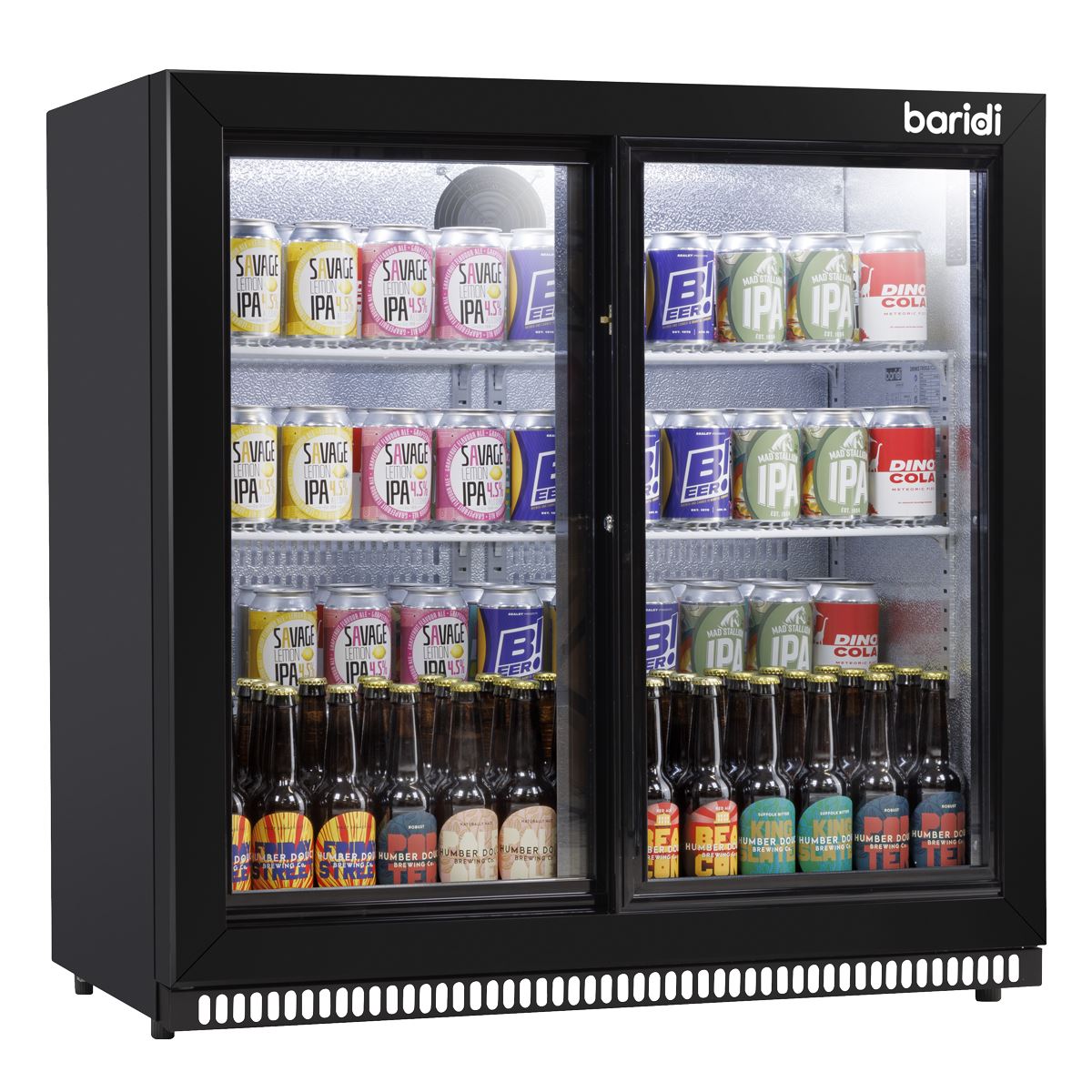 Baridi Back Bar Drinks Fridge/Cooler with Double Sliding Doors, 190L Capacity