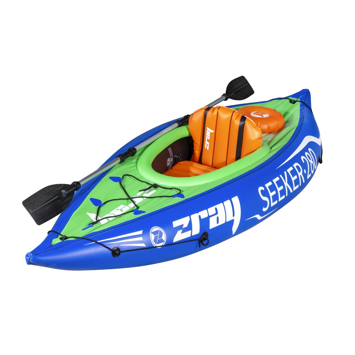 Dellonda Inflatable One-Person Kayak/Canoe Set with Pump, Carry Bag & Aluminium Oar - Blue/Green
