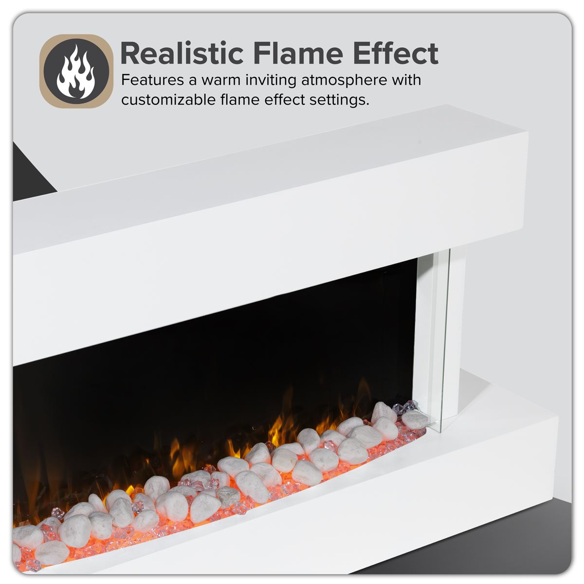 Baridi Wall Mounting Electric Fireplace with LED Flame Effect 46" - White