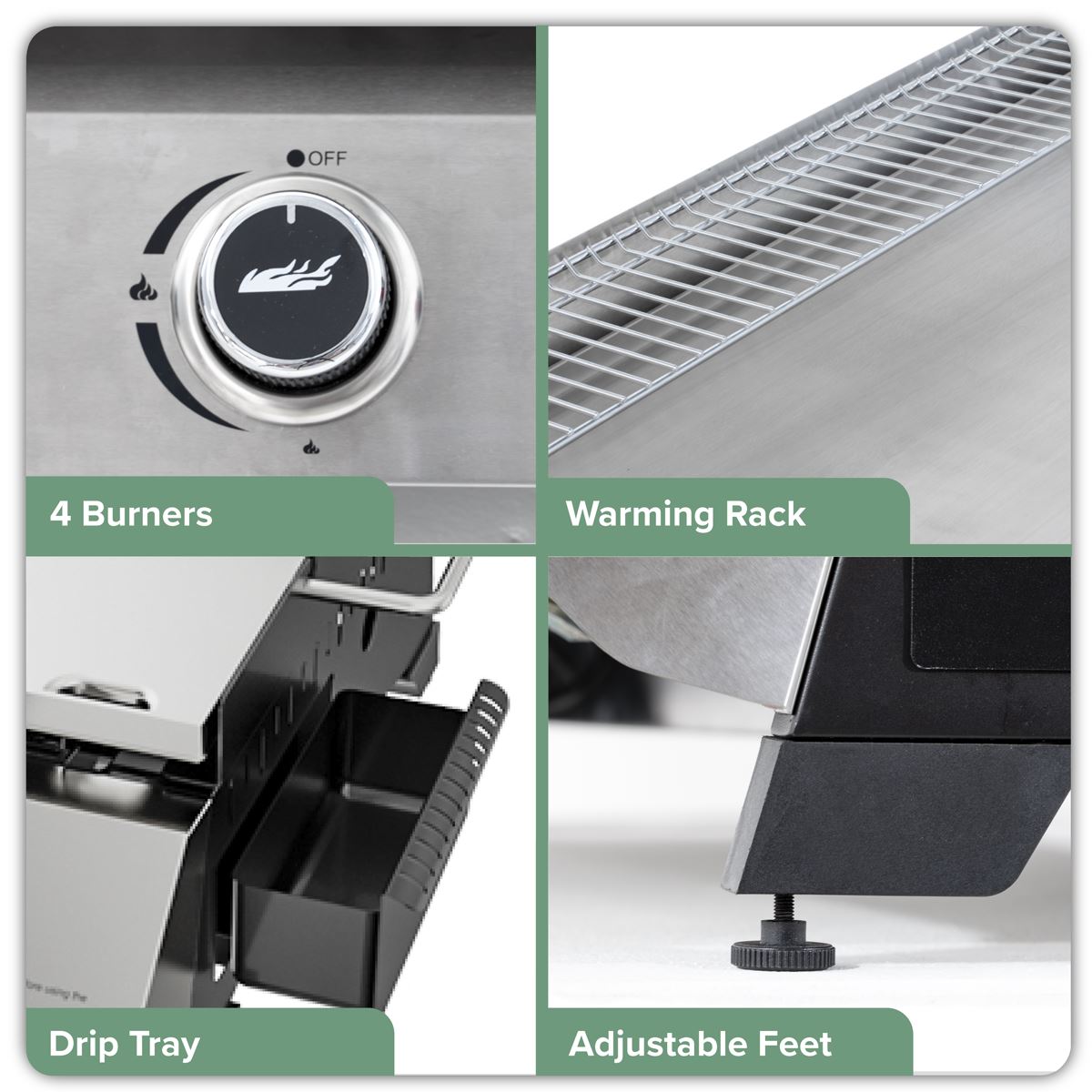 Dellonda 4 Burner Stainless Steel Portable Gas Plancha with Warming Rack 10kW