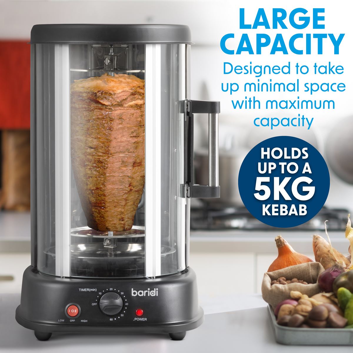 Baridi Vertical 360° Rotisserie Smokeless Grill 21L Capacity