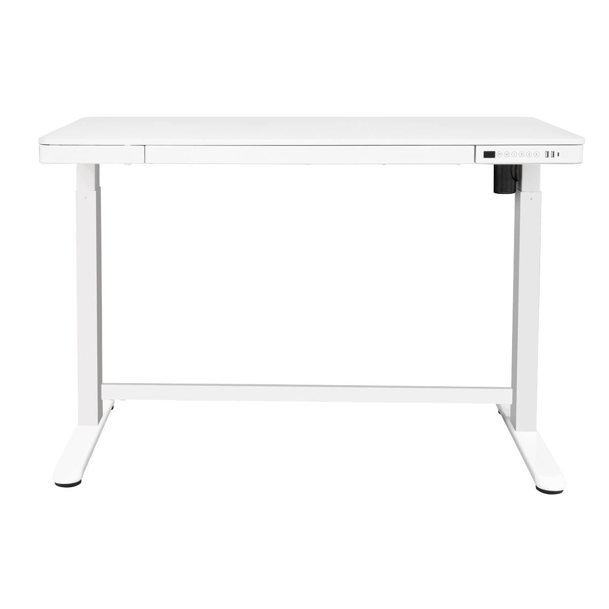 Dellonda Single Motor Ultra-Quiet Electric Desk with Control Panel, USB Port & Drawer - White Desktop