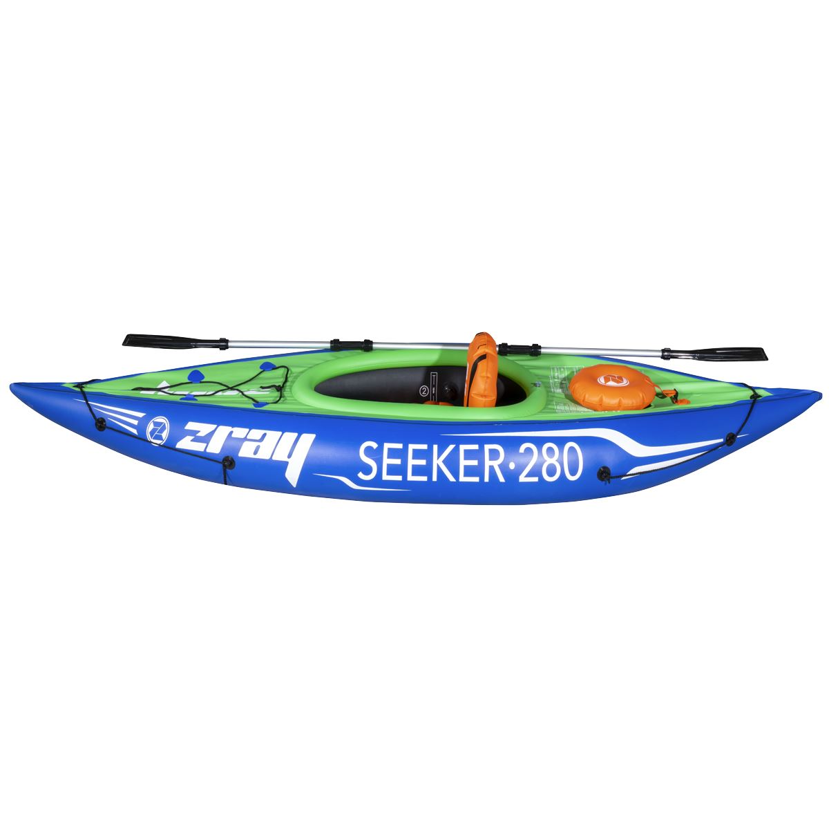 Dellonda Inflatable One-Person Kayak/Canoe Set with Pump, Carry Bag & Aluminium Oar - Blue/Green