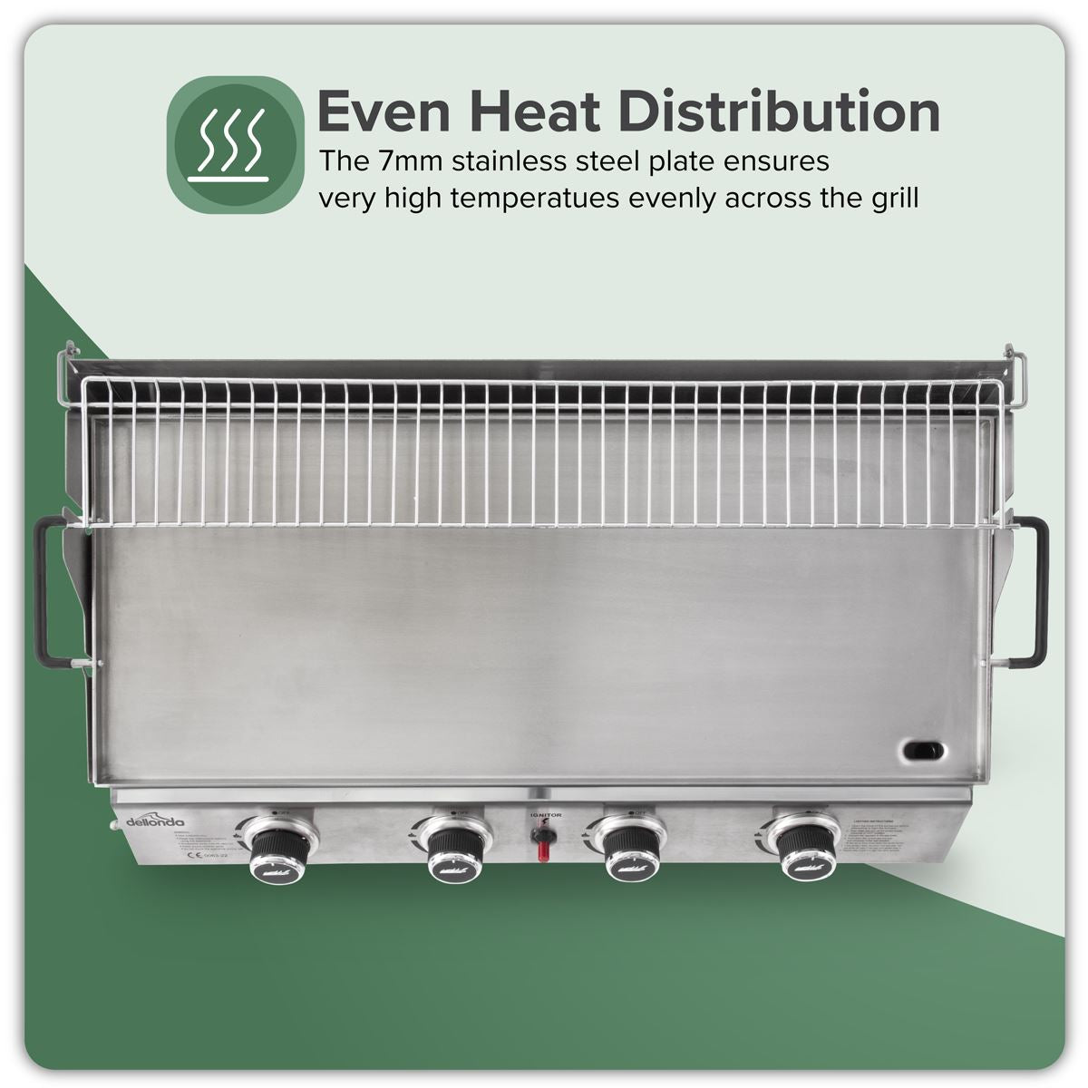 Dellonda 4 Burner Stainless Steel Portable Gas Plancha with Warming Rack 10kW