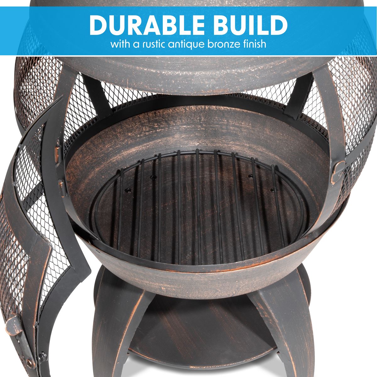 Dellonda Deluxe 360° Chiminea / Fire Pit Outdoor Heater - Antique Bronze Finish
