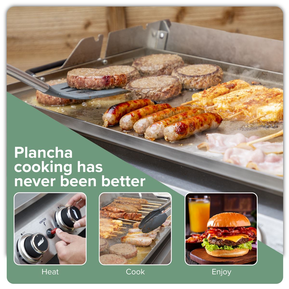 Dellonda 4 Burner Stainless Steel Portable Gas Plancha with Warming Rack 10kW