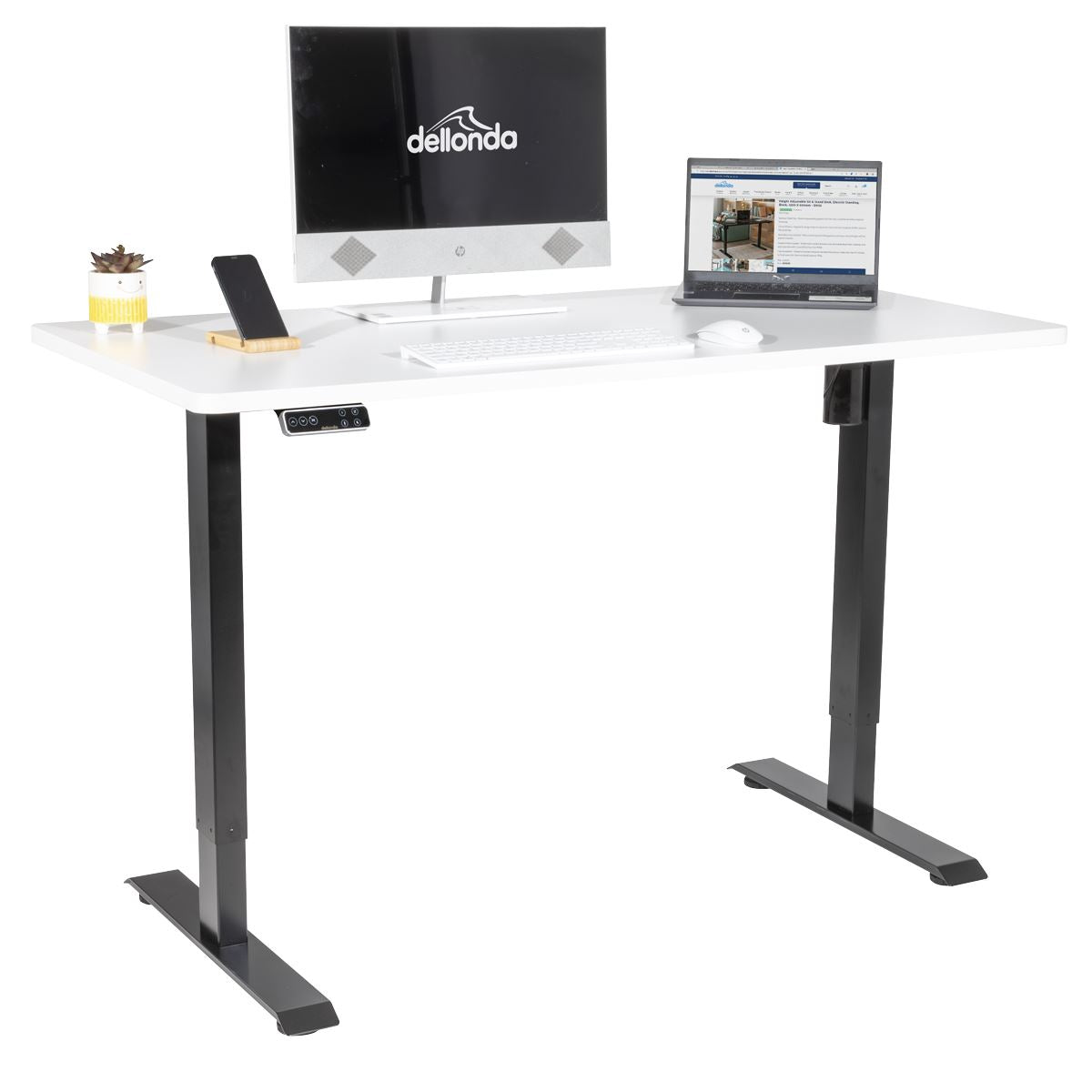 Dellonda White Electric Height Adjustable Standing Desk with Memory, Quiet, 1400x700mm
