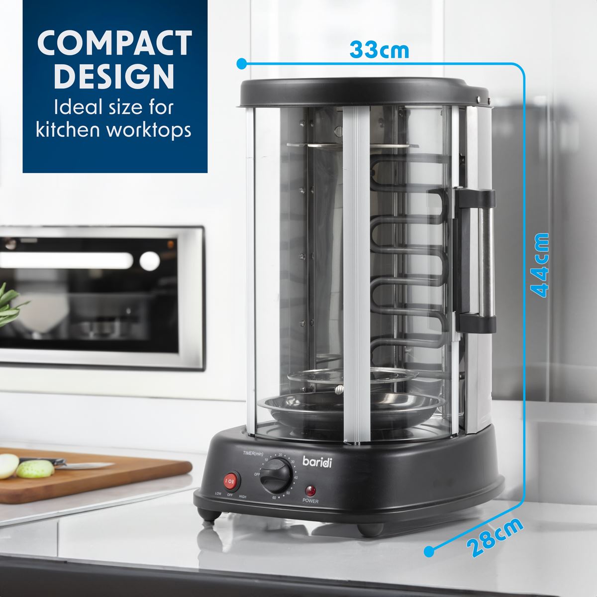 Baridi Vertical 360° Rotisserie Smokeless Grill 21L Capacity