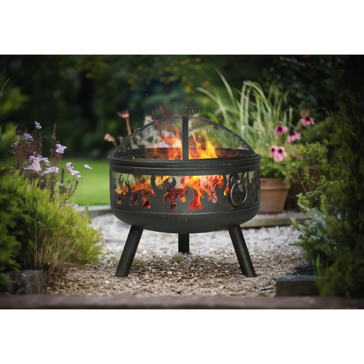 Dellonda Deluxe Fire Pit Fireplace Outdoor Patio Heater, Cooking Grill & Poker 61cm