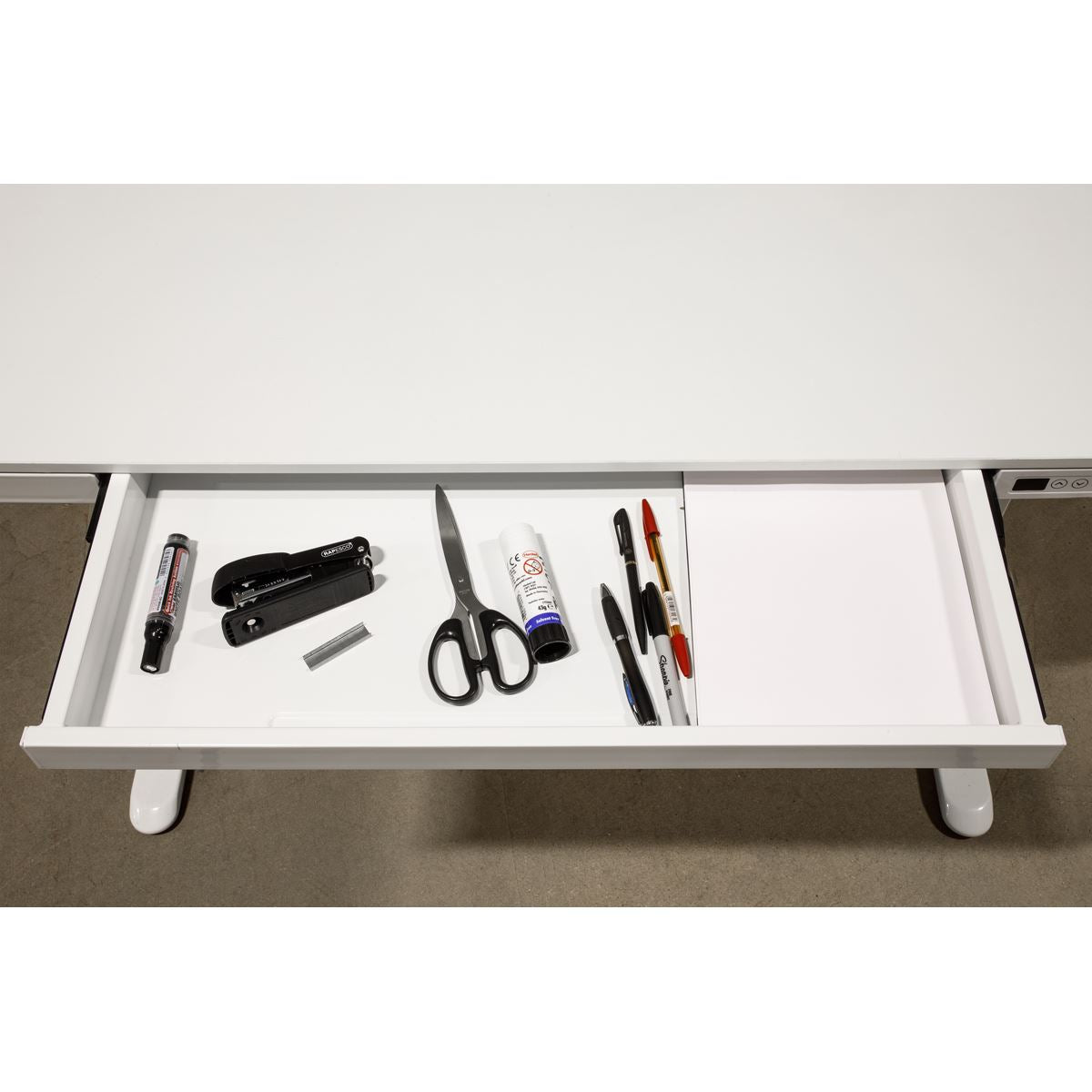 Dellonda Single Motor Ultra-Quiet Electric Desk with Control Panel, USB Port & Drawer - White Desktop