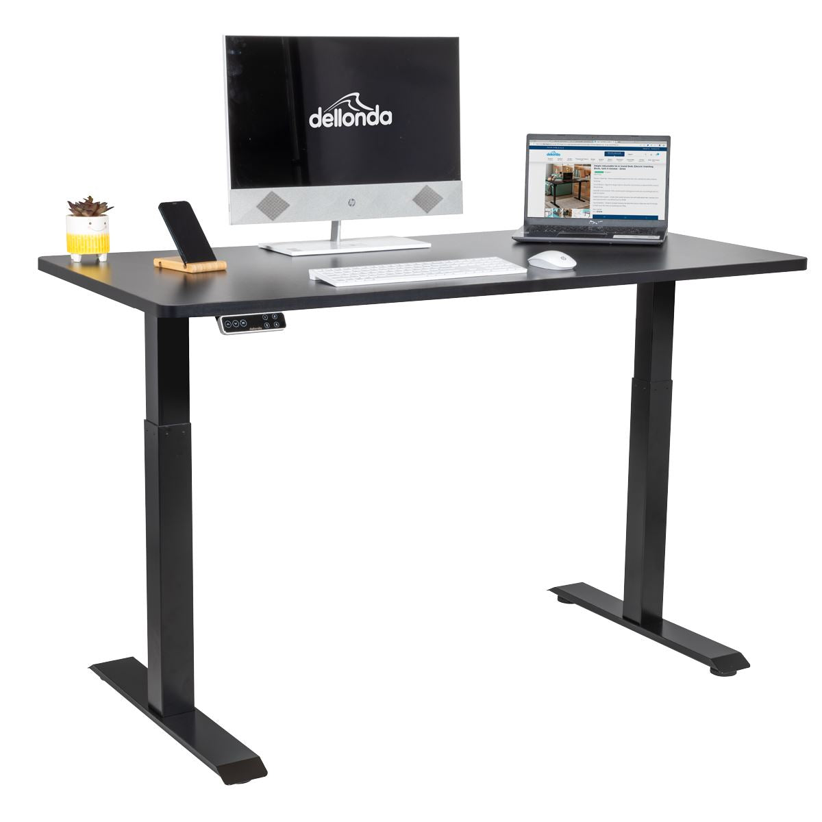 Dellonda Black Electric Height Adjustable Standing Desk, 1400 x 700mm Dual Motor 100kg
