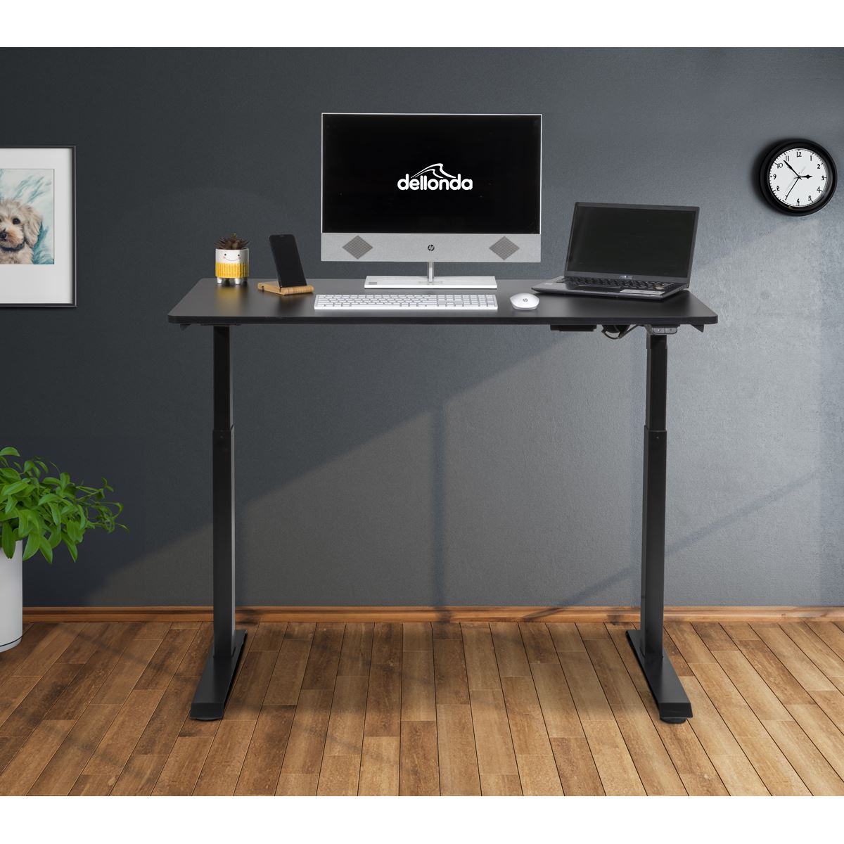 Dellonda Single Motor Ultra-Quiet Adjustable-Height Electric Sit/Stand Desk - Black Desktop