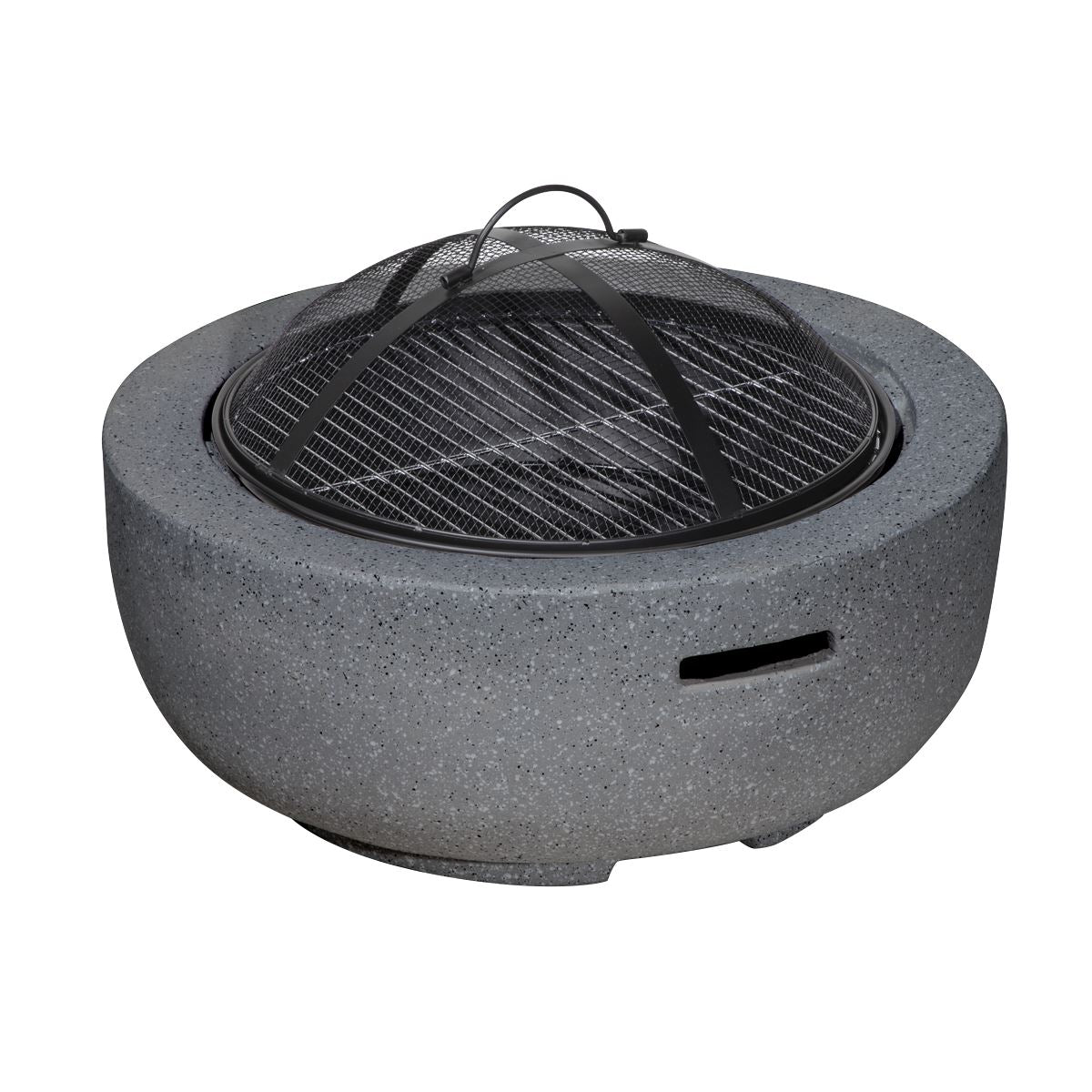Dellonda Round MgO Fire Pit with BBQ Grill, Ø60cm, Safety Mesh Screen - Dark Grey