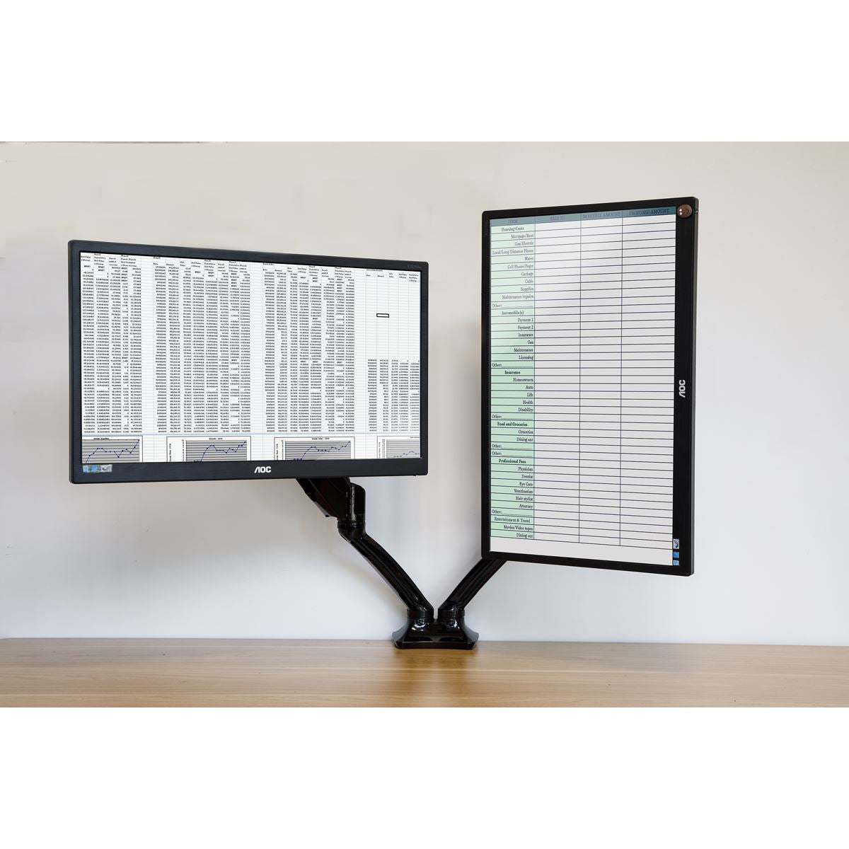 Dellonda Adjustable Double Monitor Arm with 360° Rotation - Black