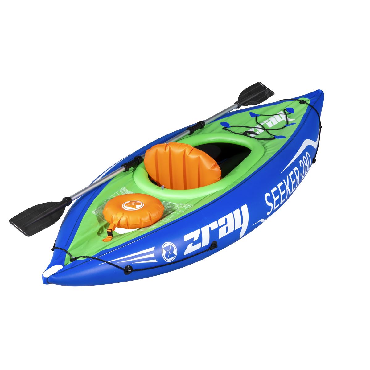 Dellonda Inflatable One-Person Kayak/Canoe Set with Pump, Carry Bag & Aluminium Oar - Blue/Green