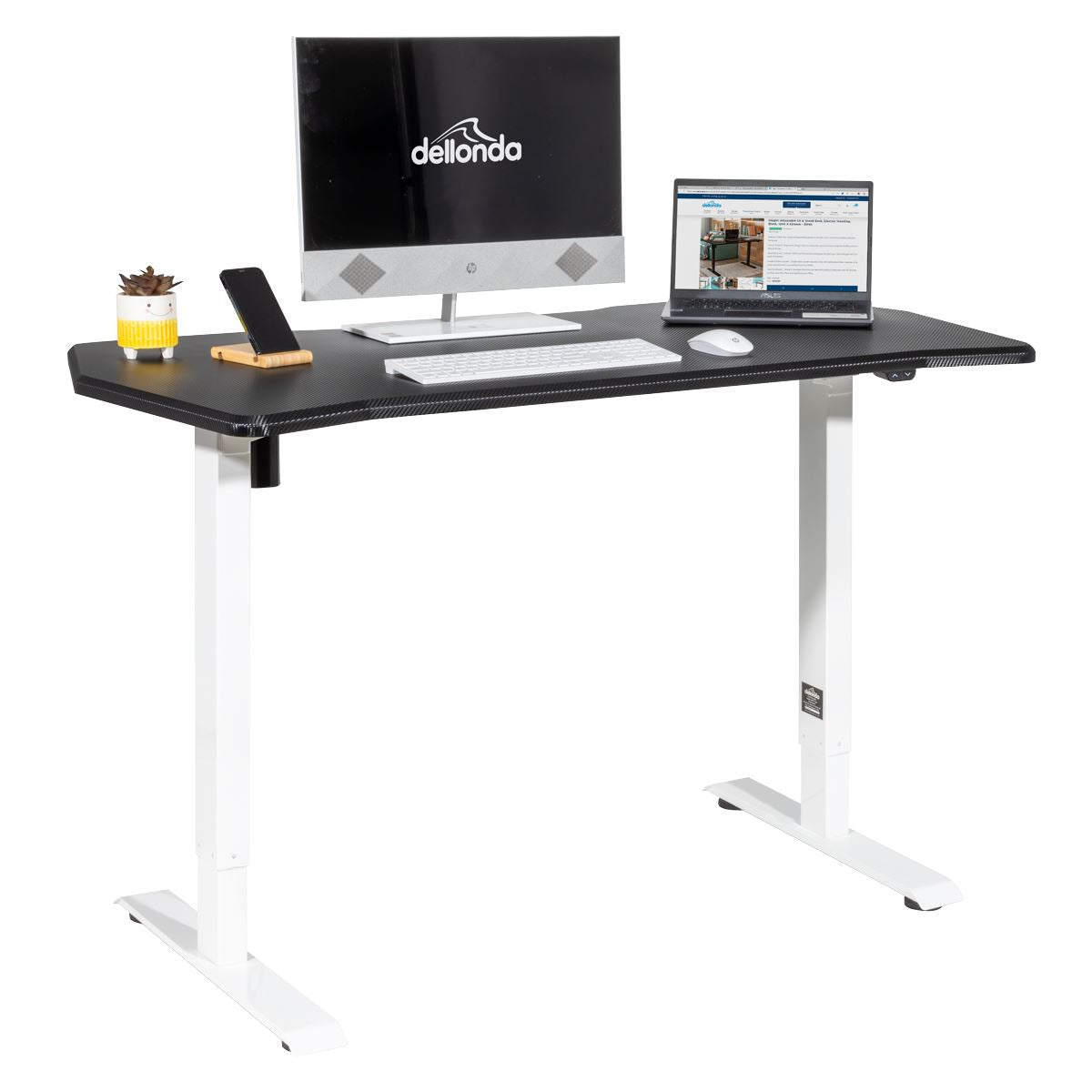 Dellonda Single Motor Ultra-Quiet Adjustable-Height Electric Sit/Stand Desk - Carbon Fibre Effect Desktop