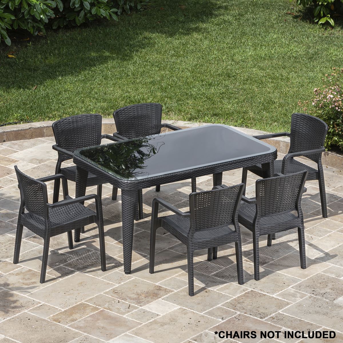 Dellonda Weather-Resistant Polypropylene/Fibreglass Dining Tables with Tempered Glass Top 150 x 90 x 76cm - Anthracite