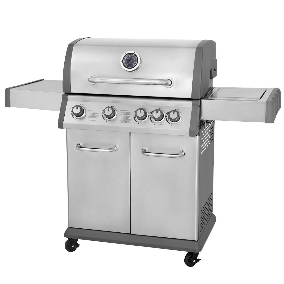 Dellonda 4+1 Burner Deluxe Gas BBQ Grill with Piezo Ignition & Thermometer - Stainless Steel