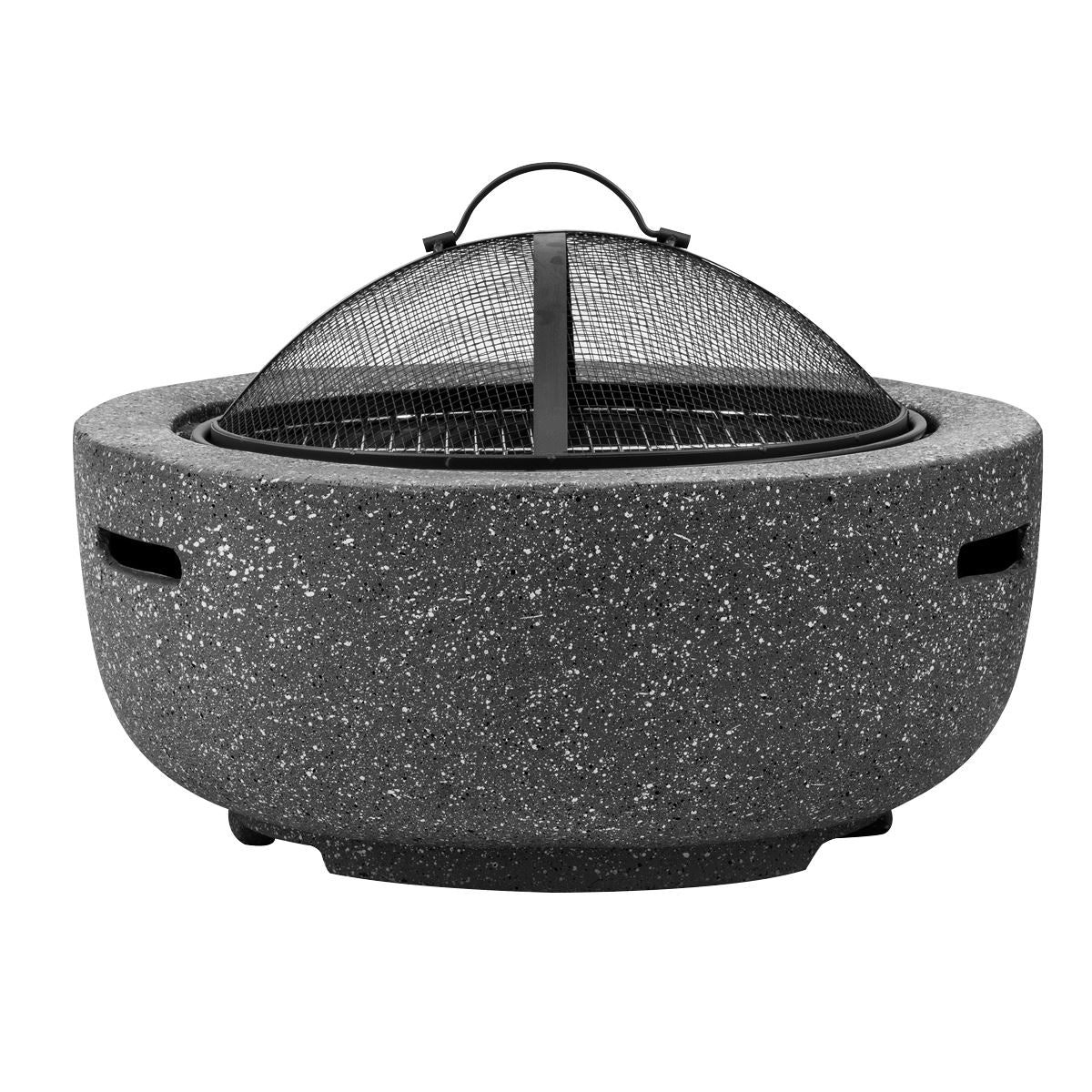 Dellonda Round MgO Fire Pit with BBQ Grill, Ø60cm, Safety Mesh Screen - Dark Grey