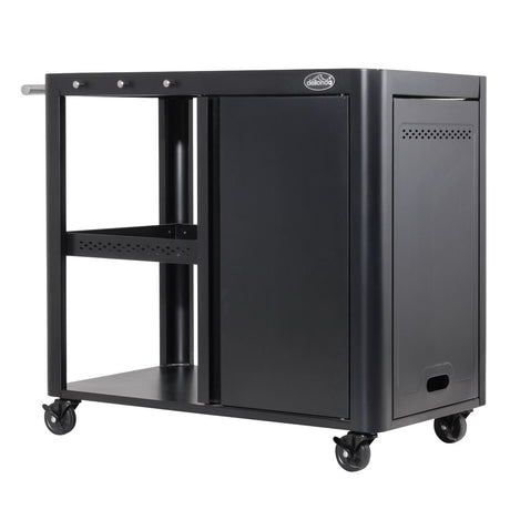 Dellonda BBQ/Plancha Workstation Trolley with Cupboard, Extension Table & Utensil Hooks, Black
