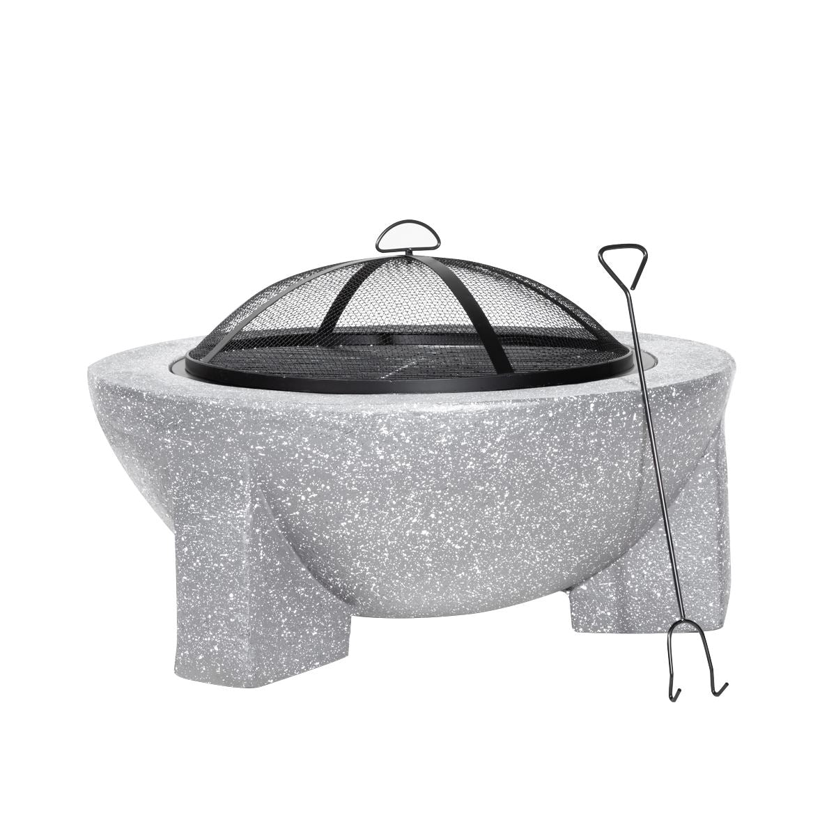 Dellonda Round MgO Fire Pit with BBQ Grill, Ø75cm, Safety Mesh Screen - Light Grey