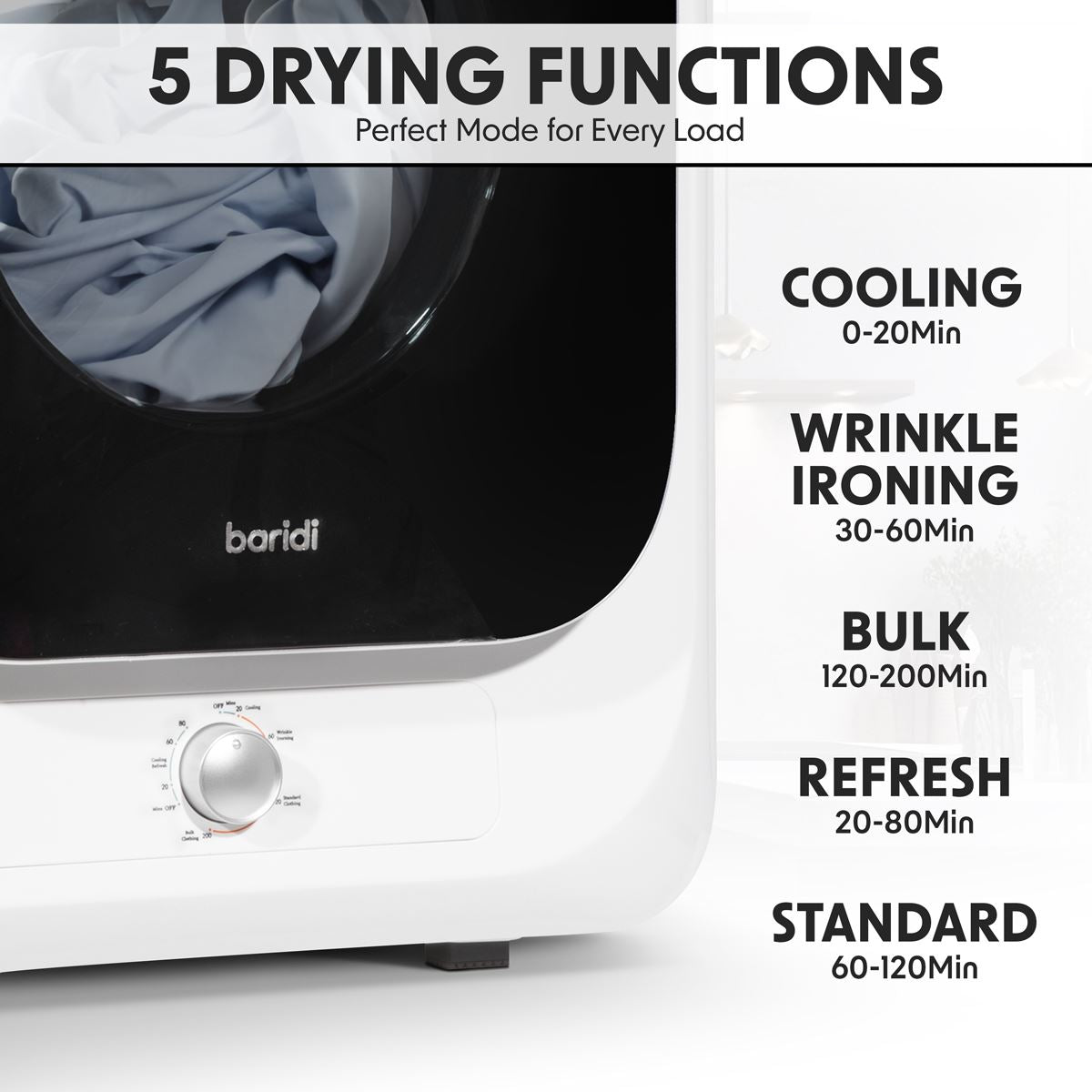 Baridi Tabletop Tumble Dryer with Analogue Controls 2.5kg Capacity - White