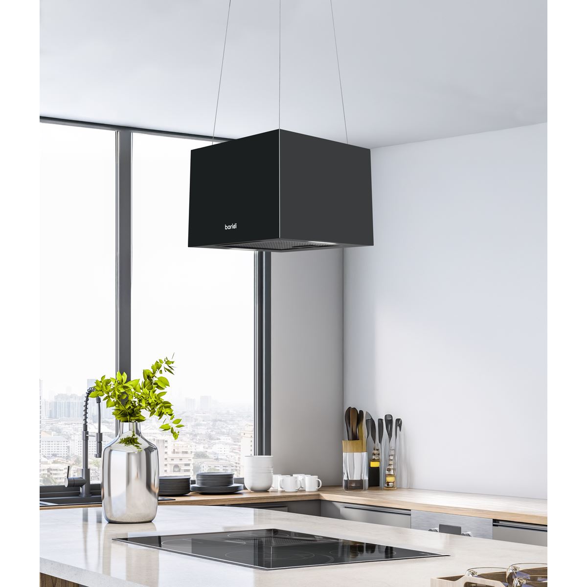 Baridi Square Island Cooker Hood 40cm - Black