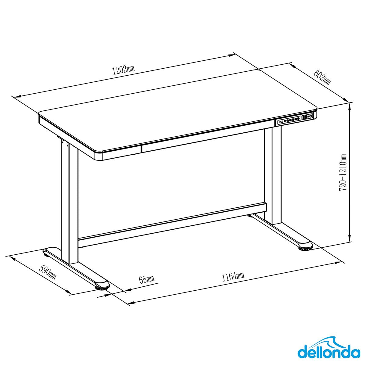 Dellonda Single Motor Ultra-Quiet Electric Desk with Control Panel, USB Port & Drawer - White Desktop