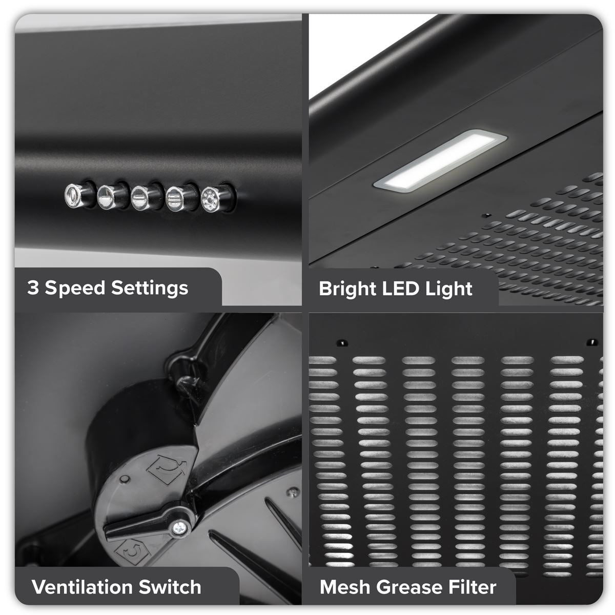 Baridi Visor Cooker Hood Extractor Fan 60cm - Black