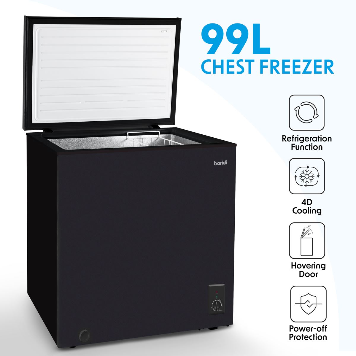 Baridi Freestanding Chest Freezer 99L Capacity - Black