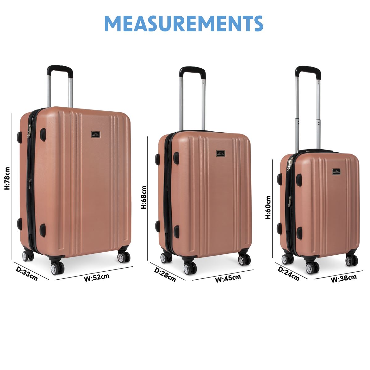 Dellonda Lightweight ABS Luggage Set with TSA Lock - Rose Gold