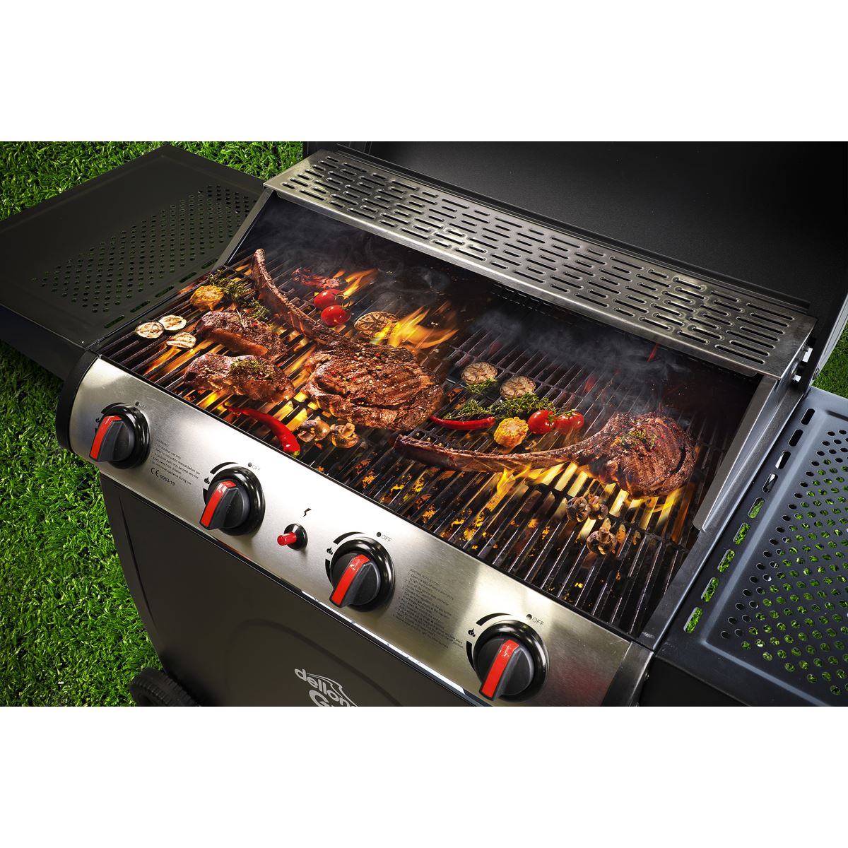 Dellonda 4 Burner Gas BBQ Grill with Piezo Ignition & Thermometer