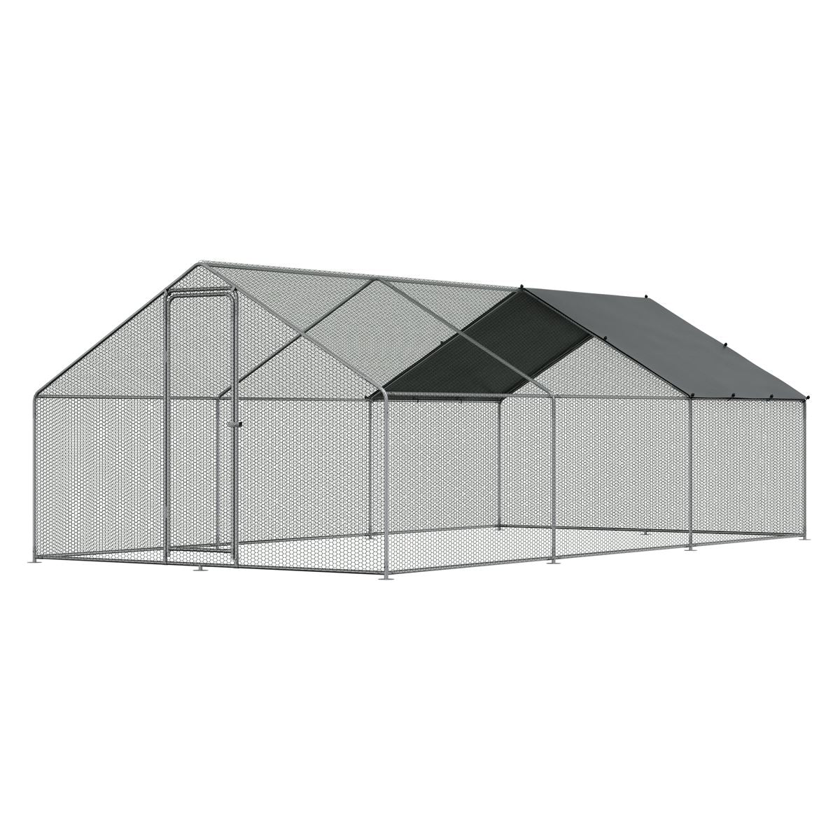 Dellonda Walk-In Galvanized Steel Chicken Run with Roof Cover & PVC Coated Chicken Wire