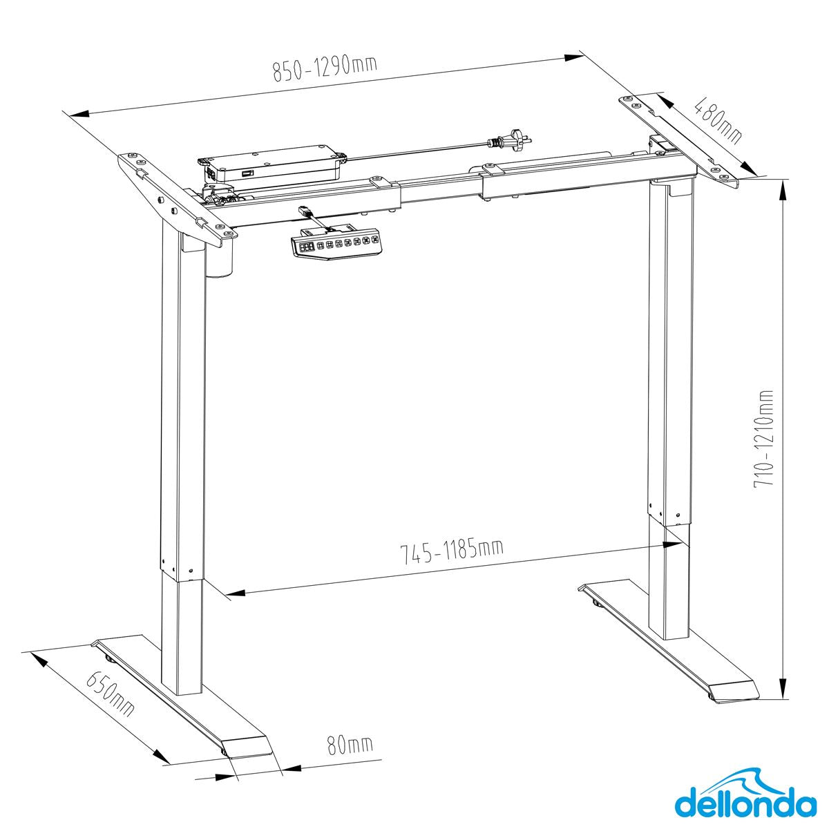 Dellonda Single Motor Ultra-Quiet Adjustable-Height Desk Frame with Digital Control Panel 70kg Capacity - Black