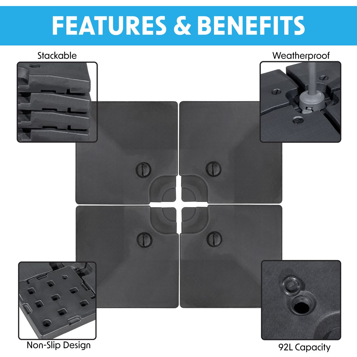 Dellonda Fillable Parasol Base, Water/Sand Fill 92L 4pc